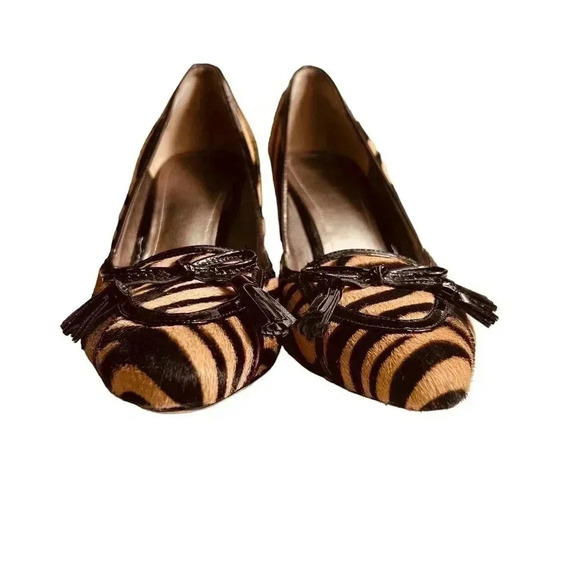 Joan & David 2" KITTEN HEEL ZEBRA PRINT PONY HAIR BROWN SZ 7.5 ITALIAN LEATHER - Picture 4 of 11